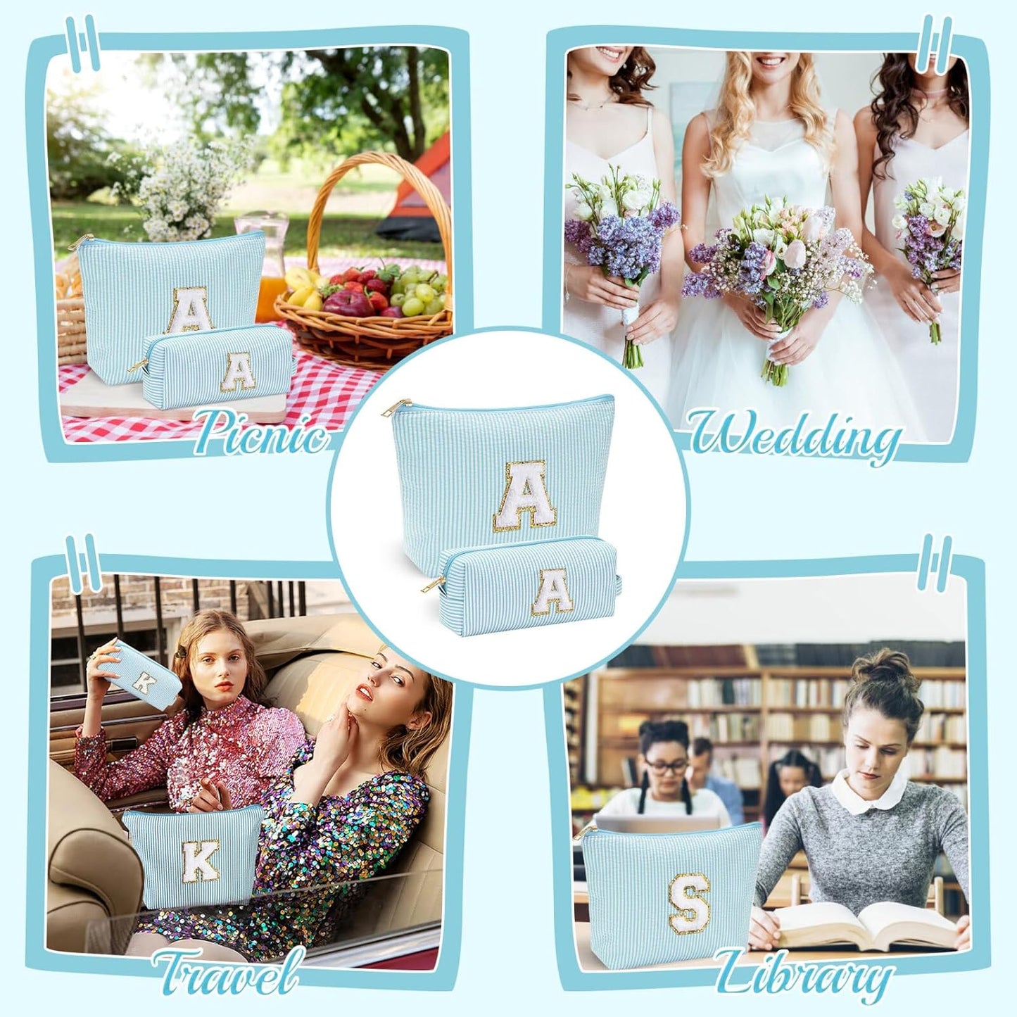 YOOLIFE Birthday Gifts for Women Her - Personalized Cute Initial Cosmetic Makeup Pouch Make Up Travel Bag for Mothers Day Gifts Teacher Sister Friend Girlfriend Mothers Day Gifts for Mom D