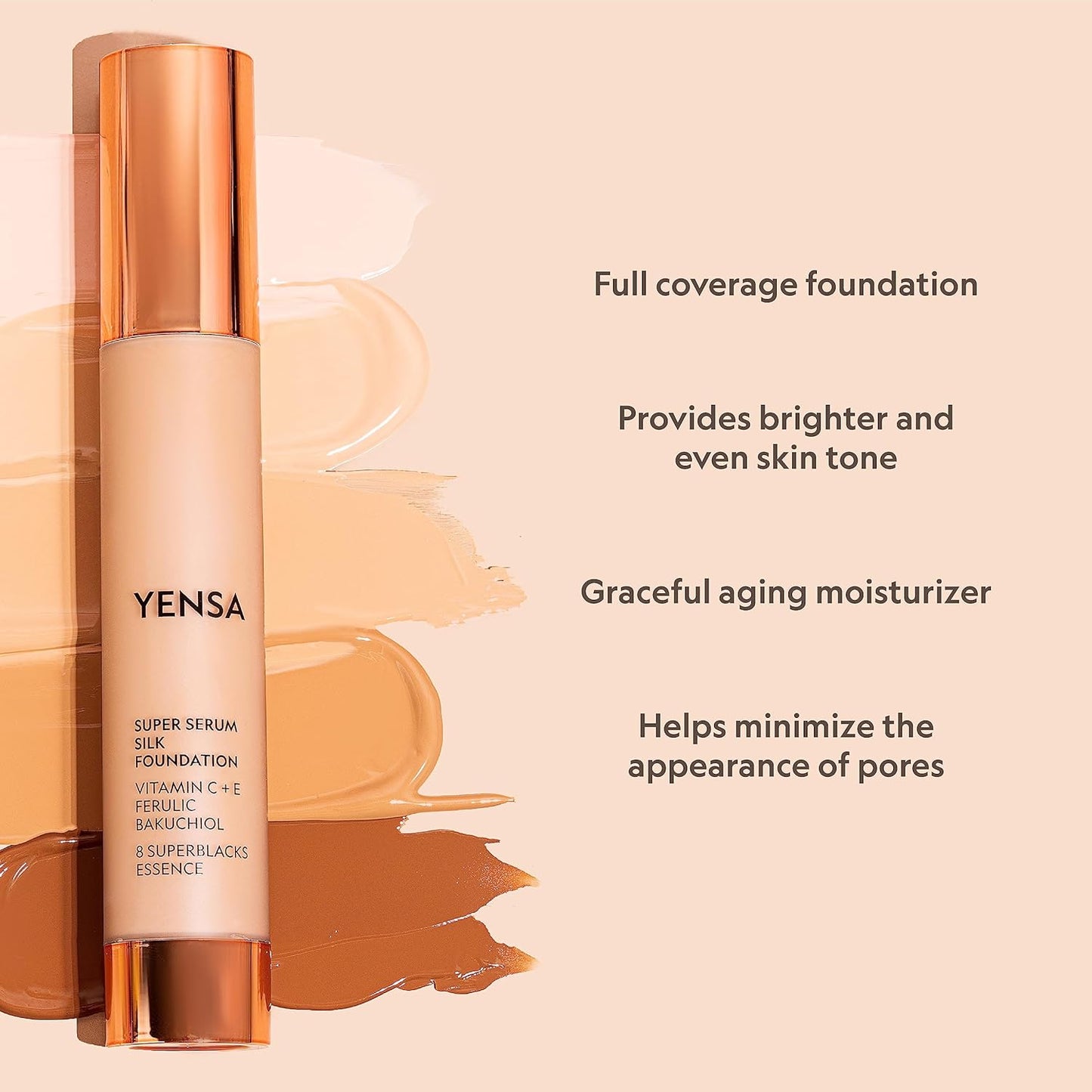 YENSA Super Silk Foundation - Full Coverage, Age-defying complex of Vitamin C, E, Ferulic, and Bakuchiol Oil (Fair 1) 1.0 fl oz