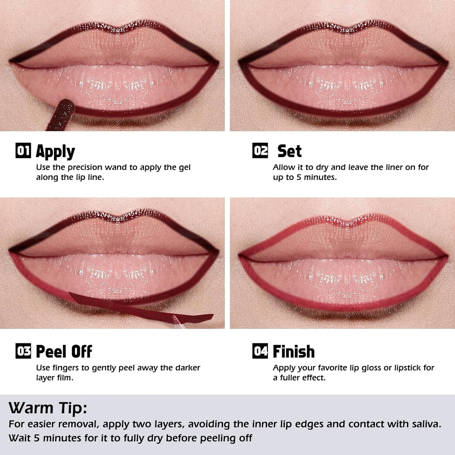 KIMUSE Peel Off Lip Liner Stain, Long Lasting Lip Tint Stain Peel Off, Waterproof, Transfer-Proof, Highly Pigmented Color Peel Off Lip Stain Liner, Matte Finish