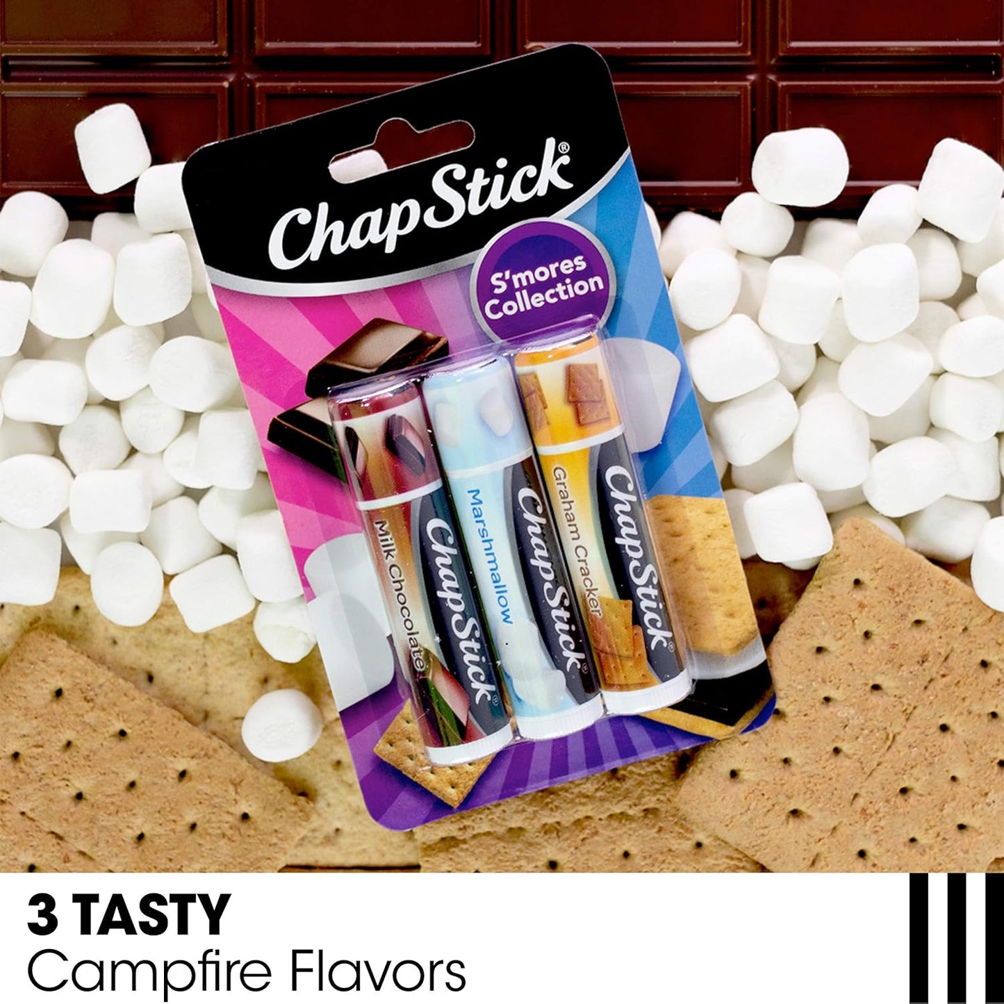 ChapStick Lip Balm, Ice Cream Collection 3-Pack, Ice Cream Classics 3-Pack + S’mores Collection – Fun & Flavorful Lip Care, Birthday Gift, Party Favors, Stocking Stuffers, 0.15 Oz Ea