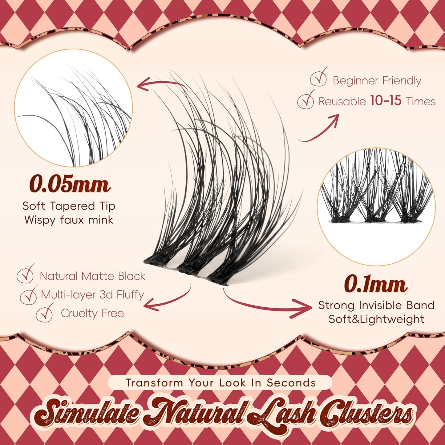 Lash Clusters 0.05mm PBT Fiber Eyelash Clusters, 0.1mm Superfine Invisiband D Curl Diy Lash Extension, 72pcs 8-16mm Individual Like Eyelash Extensions (Soul-D-8-16Mix)