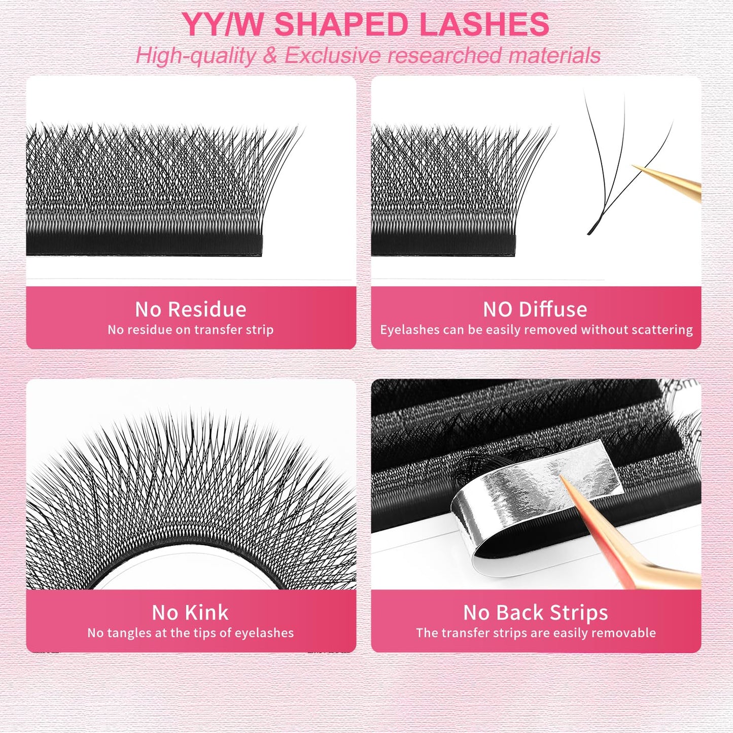 Lash Extensions 3D Eyelash Extensions W Lashes 0.07mm Thickness C Curl Lashes 8mm Soft Lash Trays Pestañas Pelo a Pelo Natural Matte Black False Eyelashes Individual Lashes(W-3D-0.07-C,8mm)