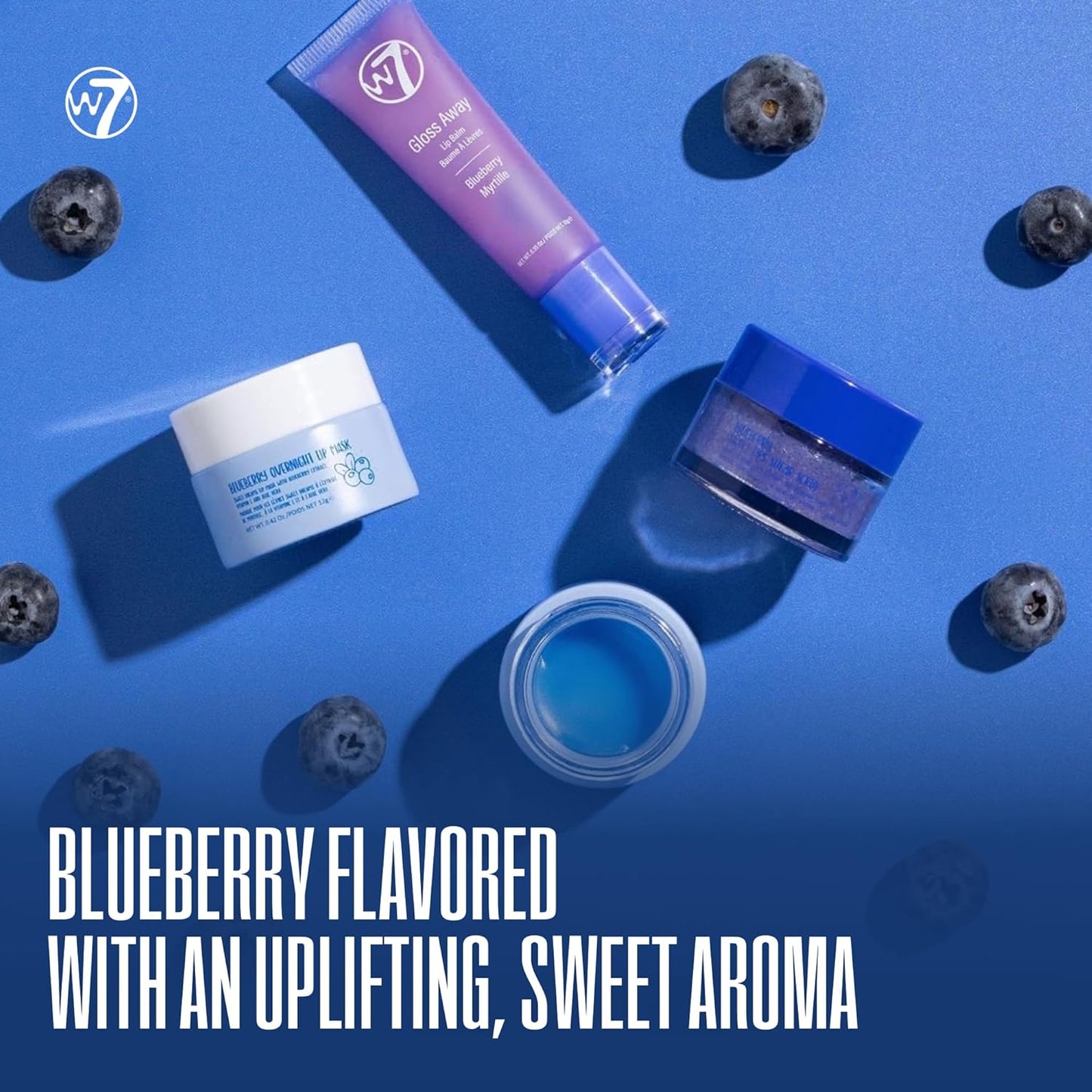 W7 Sweet Dreams Lip Care Trio - 3 Piece Gift Set - Overnight Lip Mask, Lip Balm & Lip Scrub - Blueberry
