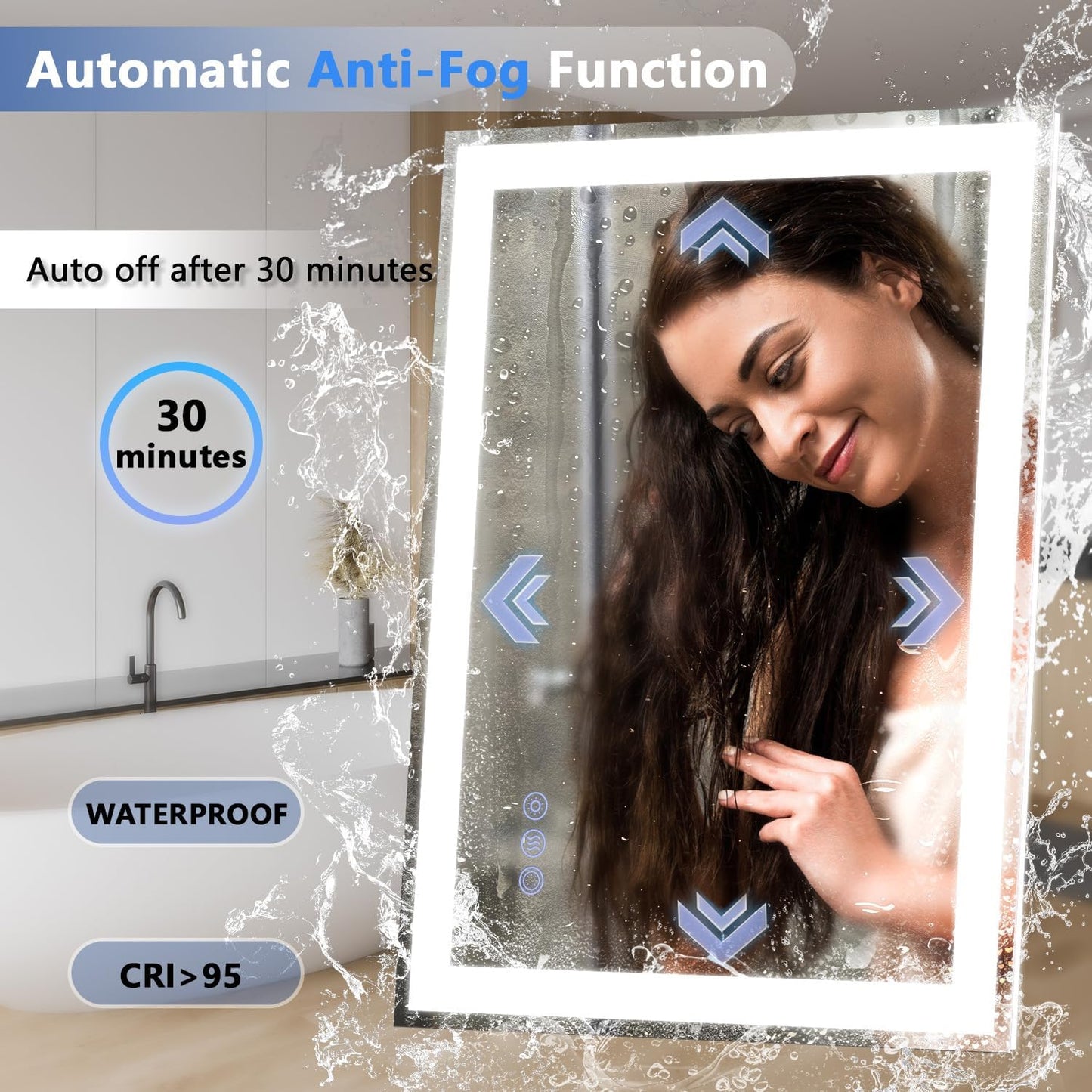 24"x 32" LED Mirror for Bathroom, Front and Backlit Controlled Separately LED Wall Vanity Mirror, LED Vanity Mirror with Lights, Stepless Dimmable, Anti Fog, Tempered Glass, Memory (UL ETL)