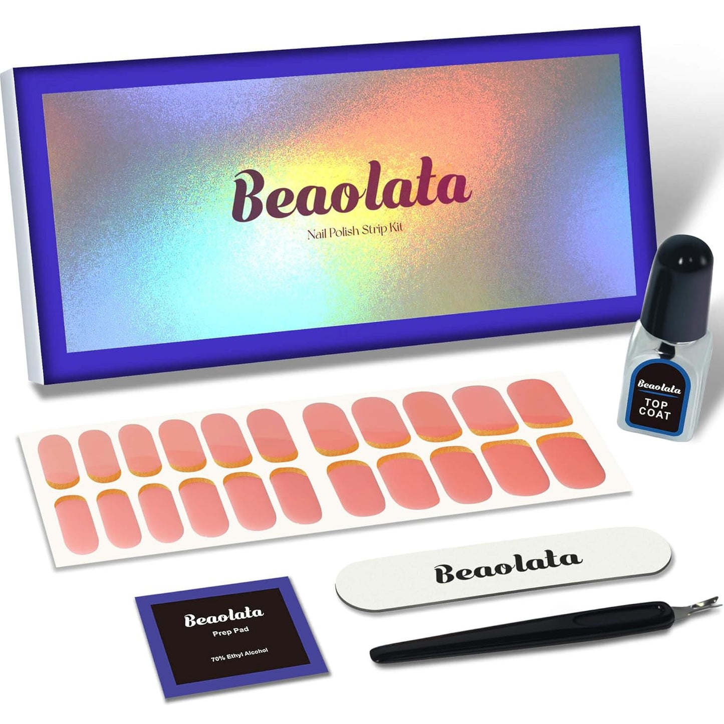 Nail Polish Strips, 44PCS Salon Quality Wraps with Top Coat, Long Lasting Gel Nail Stickers for Women Easy Apply& Remove (Pink Clover Lawn)