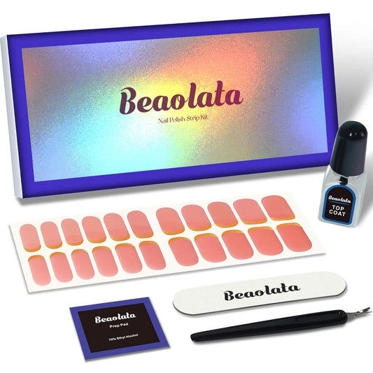 Nail Polish Strips, 44PCS Salon Quality Wraps with Top Coat, Long Lasting Gel Nail Stickers for Women Easy Apply& Remove (Pink Clover Lawn)