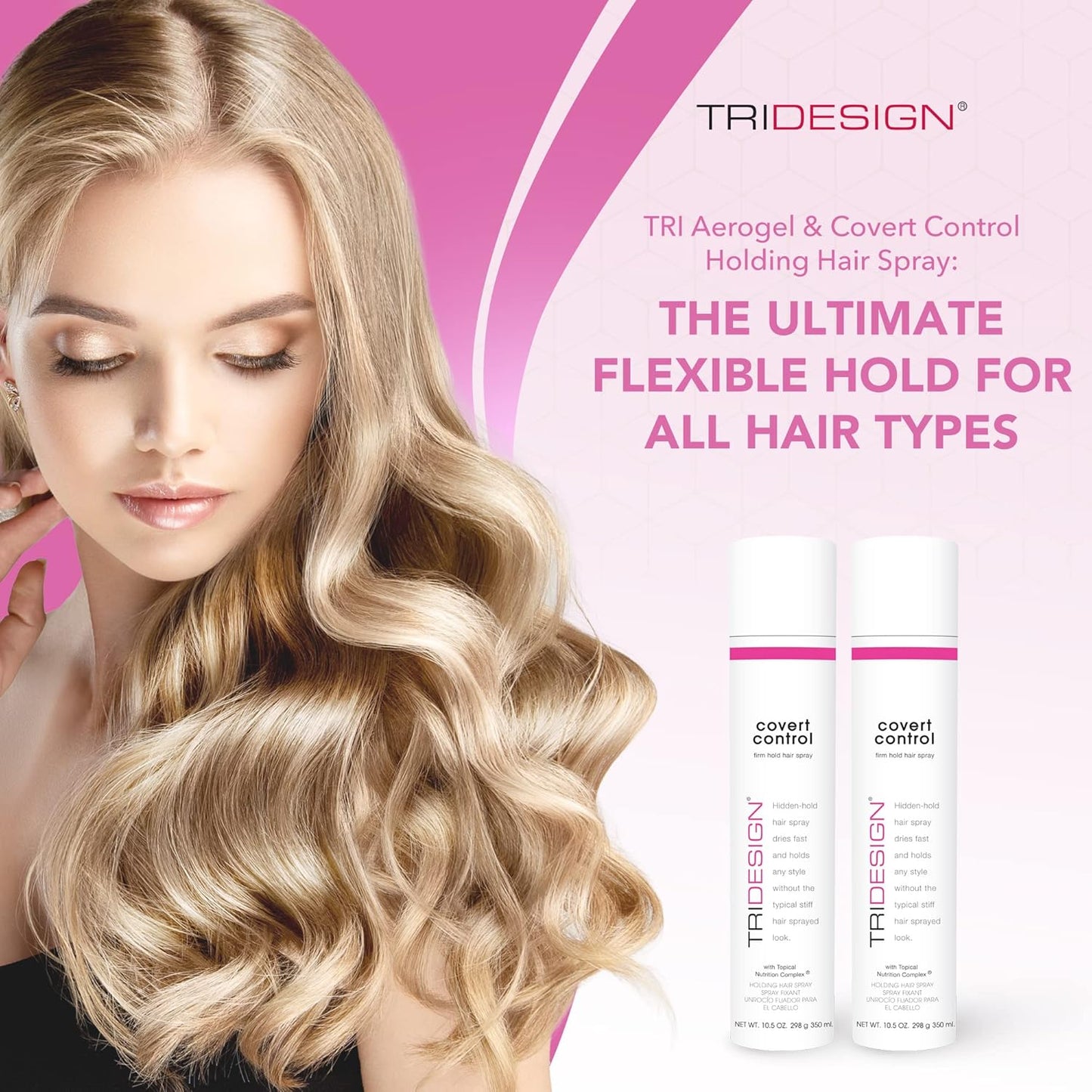 TRI Design Covert Control - Fast-Drying Hairspray for Women & Men, Aerosol Strong Hold Setting Spray, Hair Products, 2 Pack of 10.5 Oz