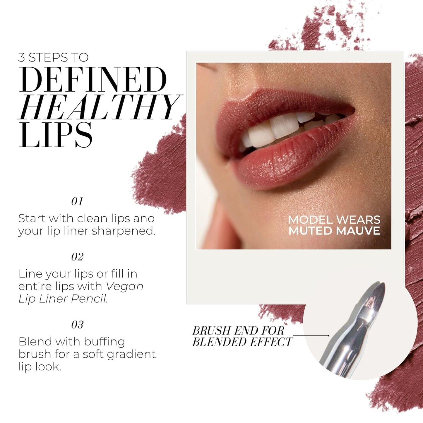 FITGLOW Beauty Vegan Lip Liner Pencil Trio | Hydrating Plumping Lip Liner Kit with Blending Brush | Smudge-Proof Lip Perfector | Define & Sculpt | Natural Lip Enhancer | 3pk - Muted Mauve, Buff, Root