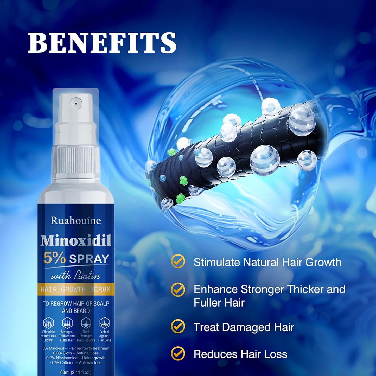 5% Minoxidil Hair Growth Spray Serum, Hair Regrowth Treatment for Men and Women, Strengthens and Thickens Hair for Fuller, Longer Results, Beard and Facial Hair Enhancer