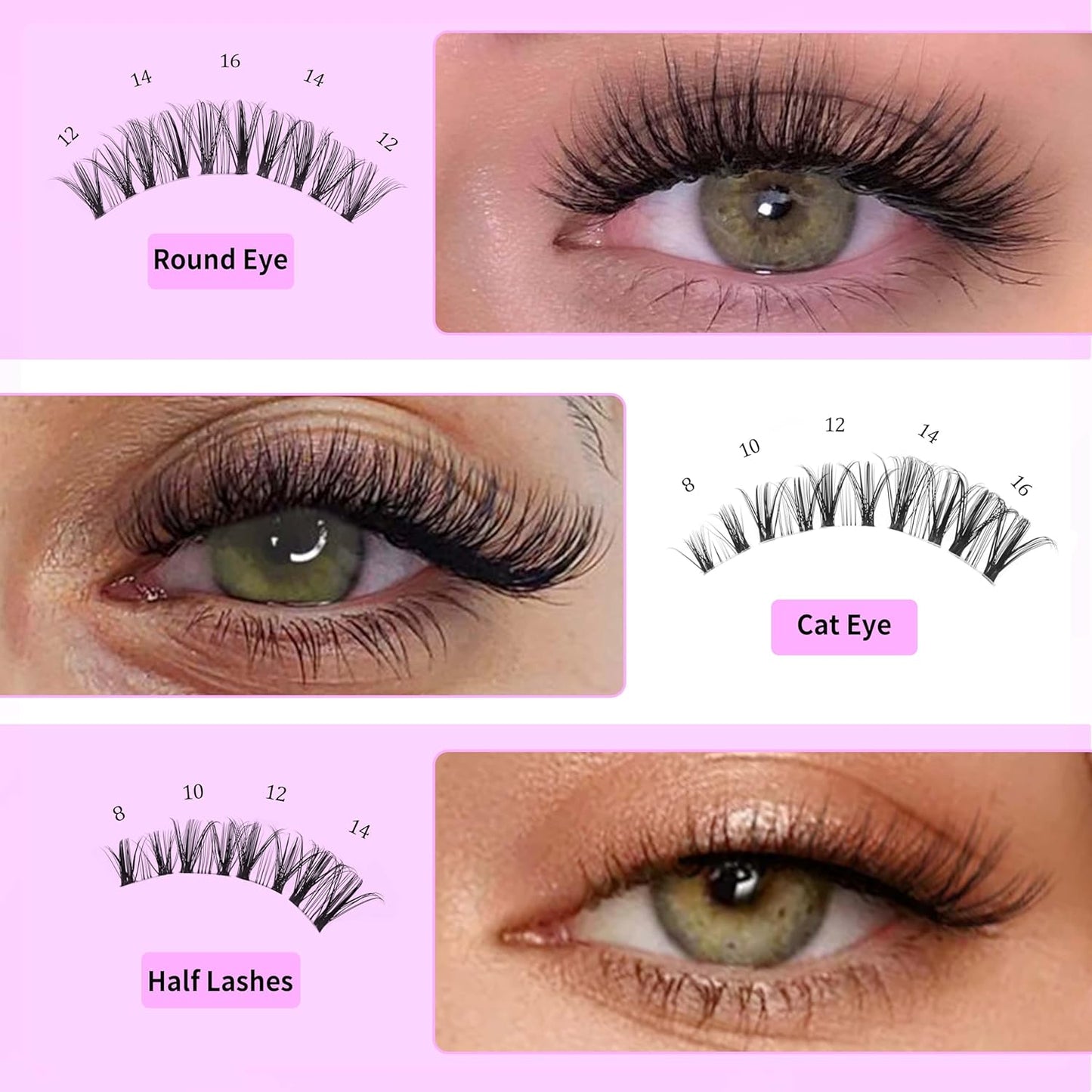 VEYESBEAUTY Lash Clusters Eyelash Extensions Thin & Invisible Band DIY Individual False Eyelashes Newbie's Five-Second Series Wispy Lash Tray for Self-application, Whisper Lashes 8-16mm Mixed Length