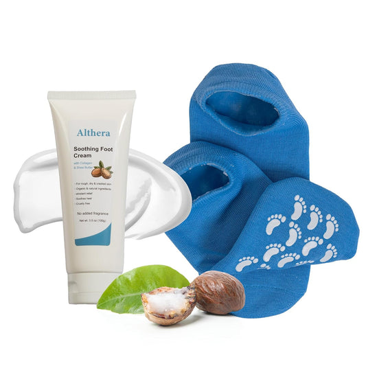 soothing Foot Cream with Collagen, Lactic Acid, Urea & Shea Butter – 3.5oz Intensive Repair for Dry Cracked Heels, Includes Moisturizing Sock for Overnight Hydration (full sock)