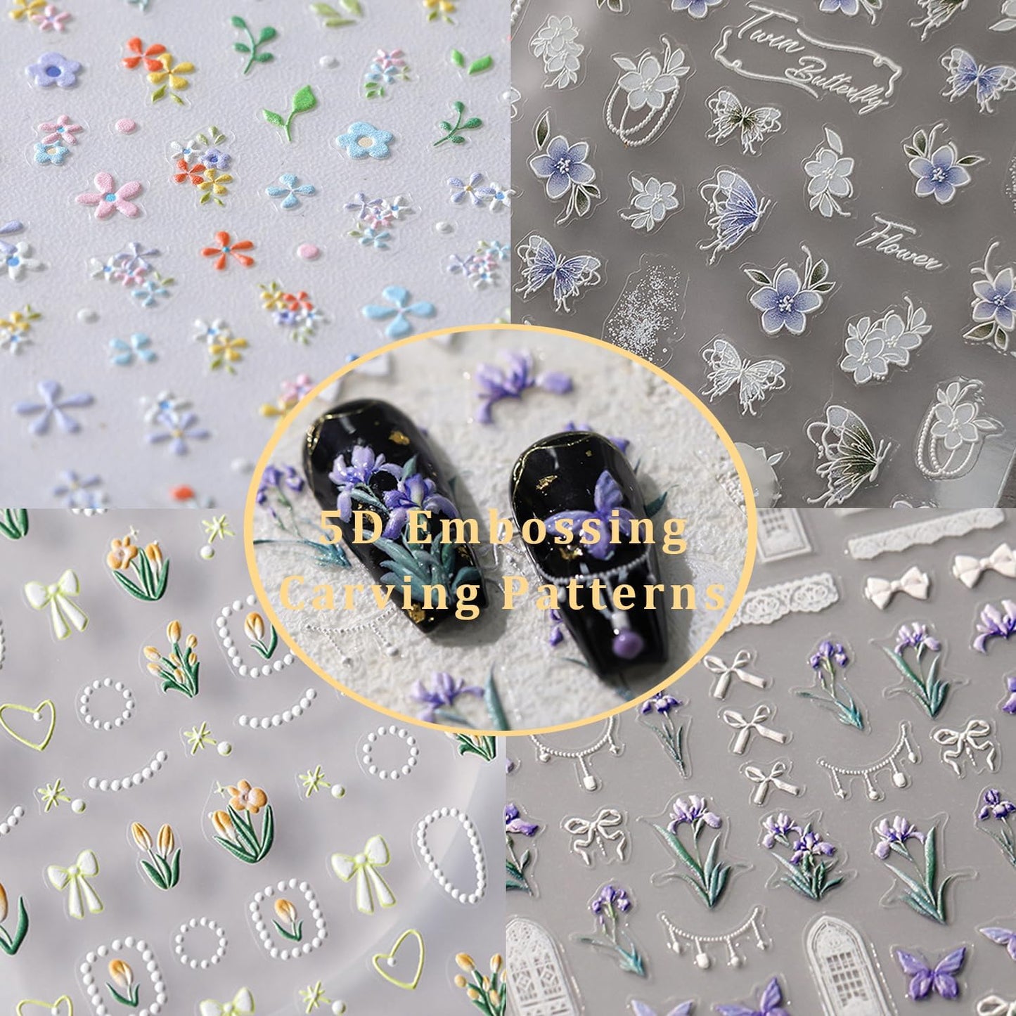 5D Embossed Red Bows Nail Stickers, Nail Art Sticker with Crystal Rhinestones Self-Adhesive Nail Decals for Women Nail Supplies Art Design Stickers (1, Red)