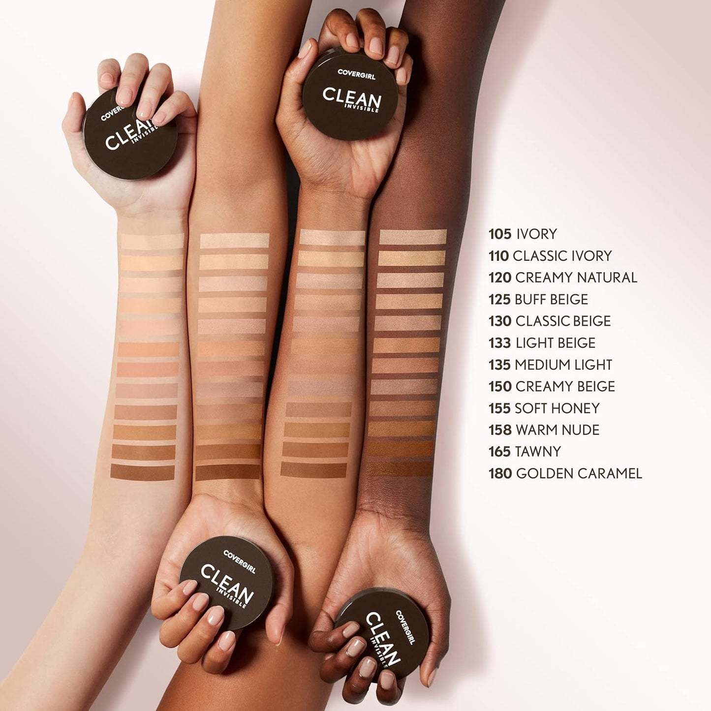 Covergirl Clean Invisible Pressed Powder, Lightweight, Breathable, Vegan Formula, Light Beige 133, 0.38oz