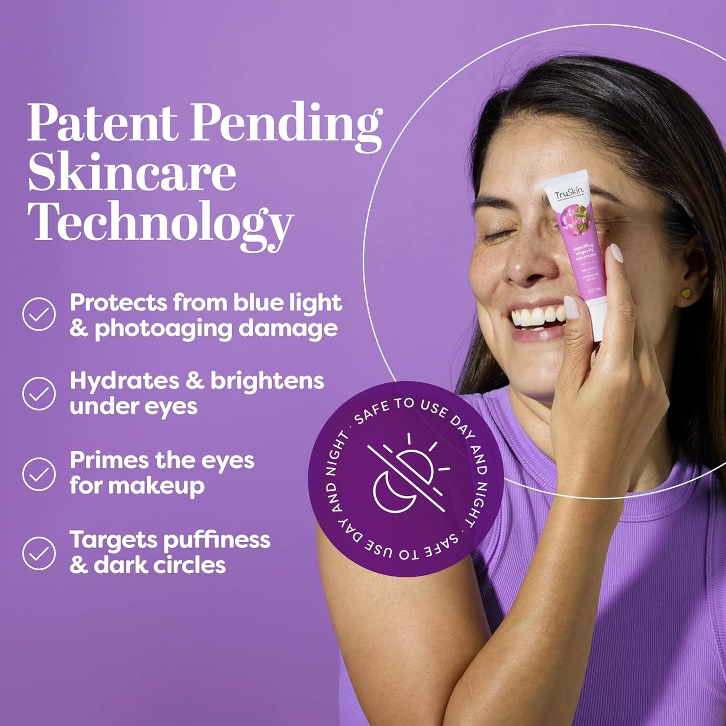 TruSkin Longevity Eye Cream – Caffeine Eye Cream with Bakuchiol, Lingonberry Stem Cells & Coffeeberry Extract – Skin Care Made to Help Transition from Anti Aging to Healthy Aging, 0.5 fl oz