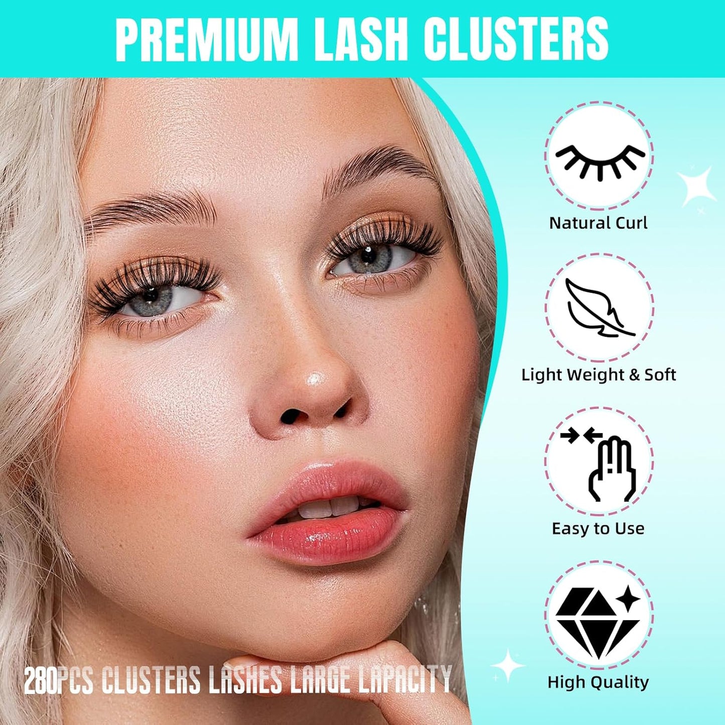 Lash Clusters Wispy 280PCS Eyelash Extension 60D Cluster Lashes Individual Lashes DIY Lash Extension Natural Look Cluster Eyelash Extensions Soft False Eyelashes at Home for Beginners(10mm)