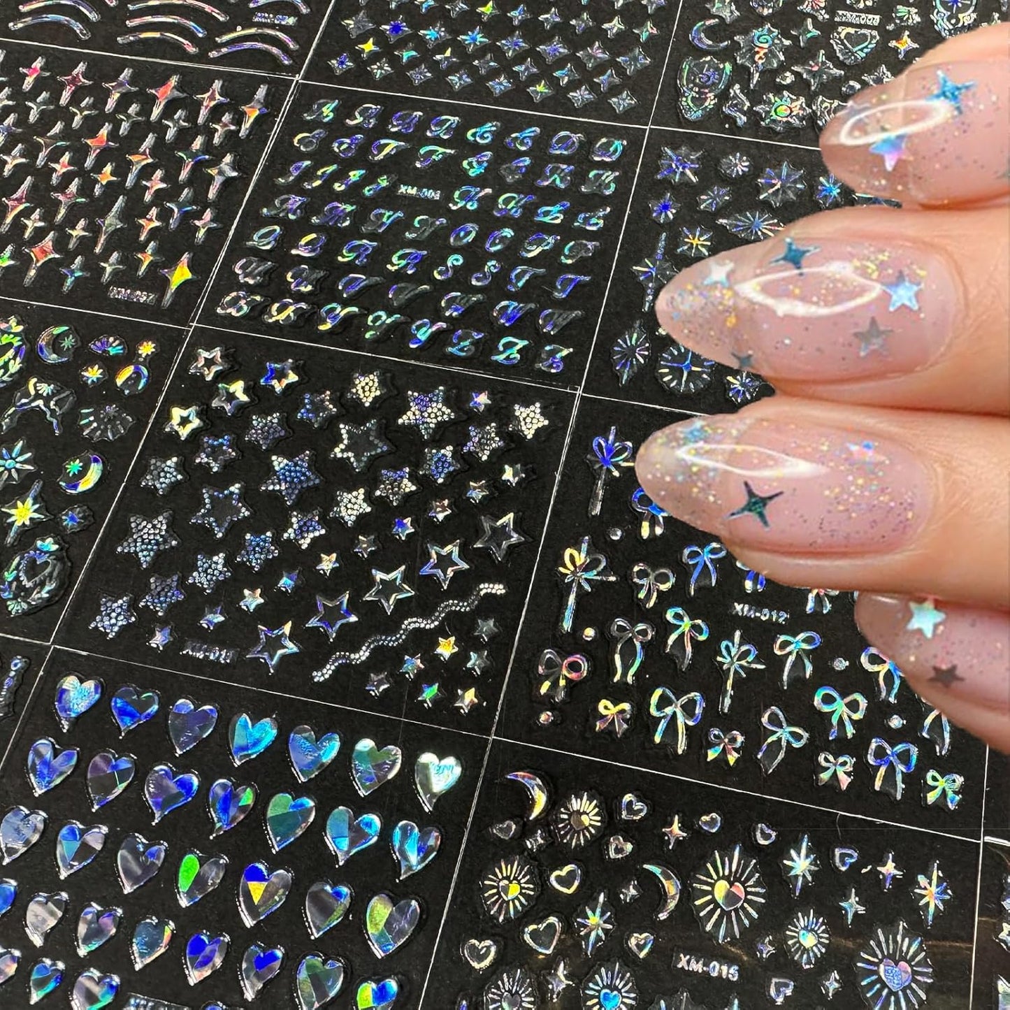 30 Sheets Star Nail Art Stickers Aurora Star Line 3D Self Adhesive Nail Stickers for Nail Art Moon Stars Nail Decals Heart Nail Supplies for Women and Girls Manicure DIY Decoration