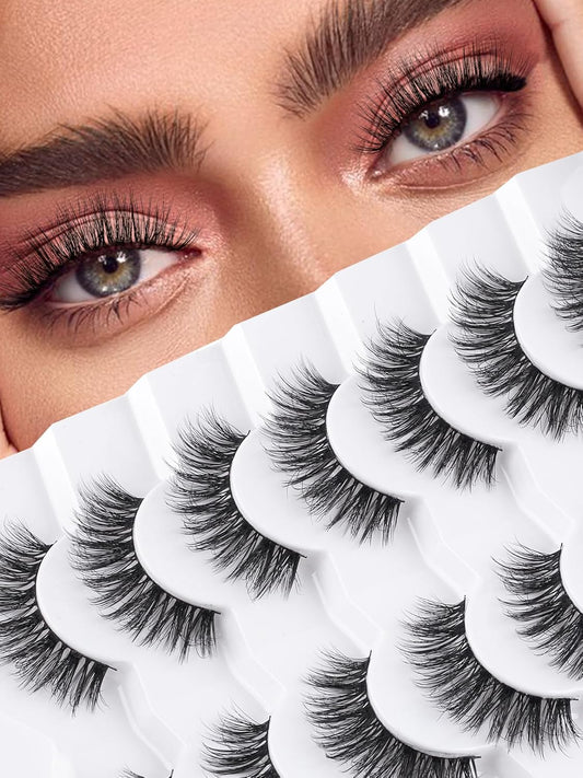 Wispy Lashes False Eyelashes Natural 16mm Fluffy Eyelashes Strip Lashes Pack 3D Volume Lashes 0.1MM Extra Thin Cotton Band Fake Eyelashes Soft Full Lashes C Curl Lashes Pack Siligli 7 Pair