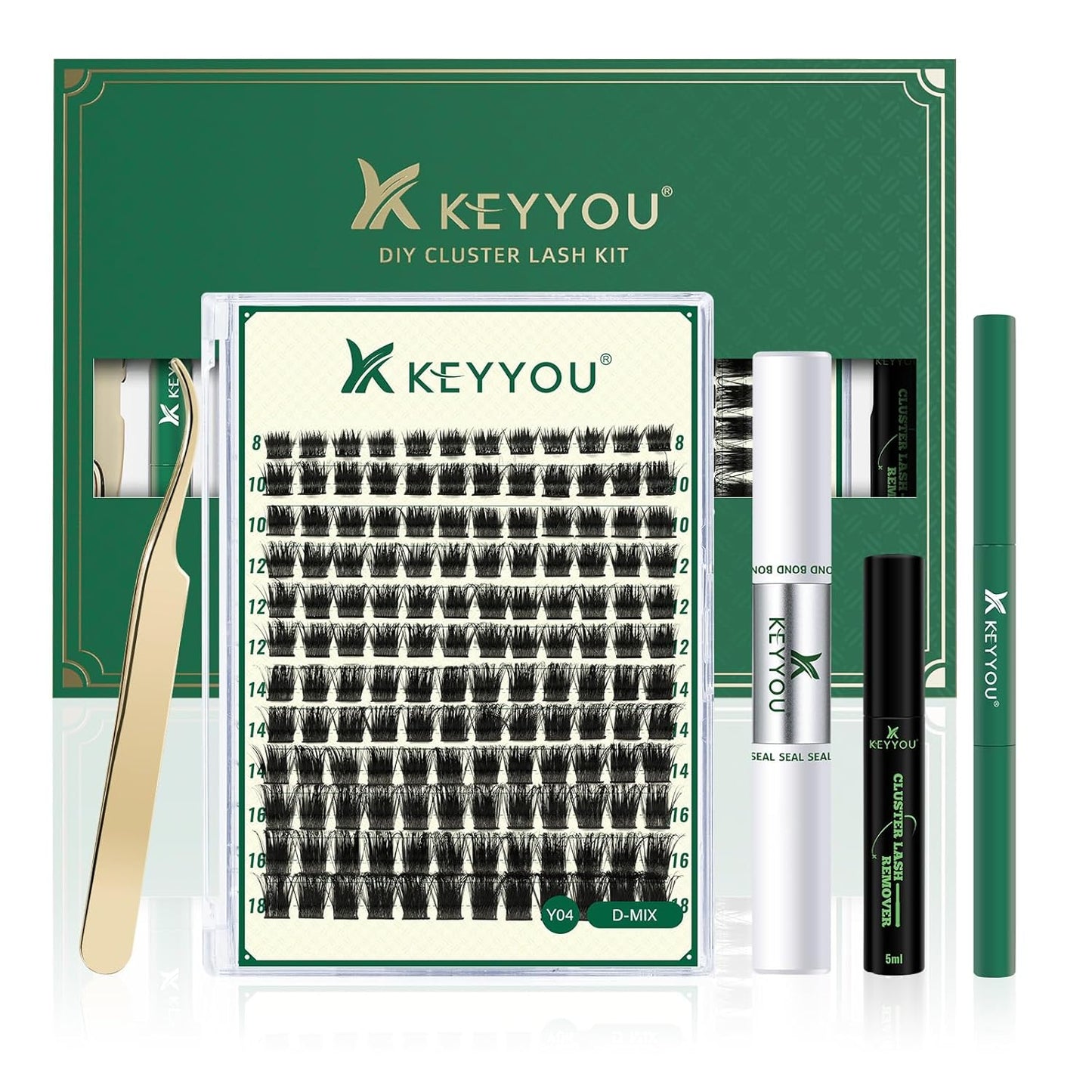 DIY Lash Extension Kit KEYYOU 144pcs Lash Clusters Eyelash Extension Kit with Mascara Brush Bond and Seal Lash Glue Remover Lash Applicators Lash Brush for DIY Lash Extensions (Y04 Kit)