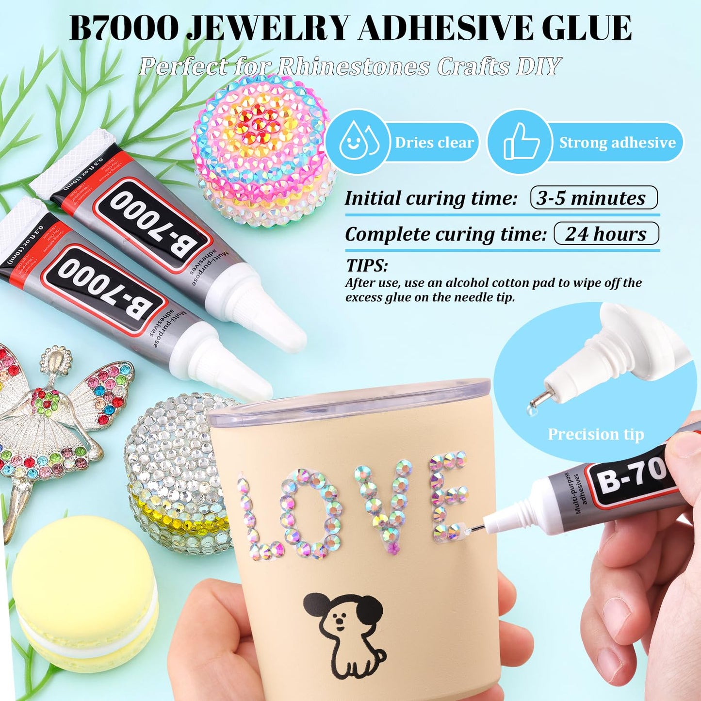 6000Pcs Resin Rhinestones for Bedazzling with 3Pcs B7000 Jewelry Glue, 1 Box AB Flatback Rhinestones for Crafting Crafts DIY, Crystals Gems for Clothing Shoes Tumblers Nail Art Makeup