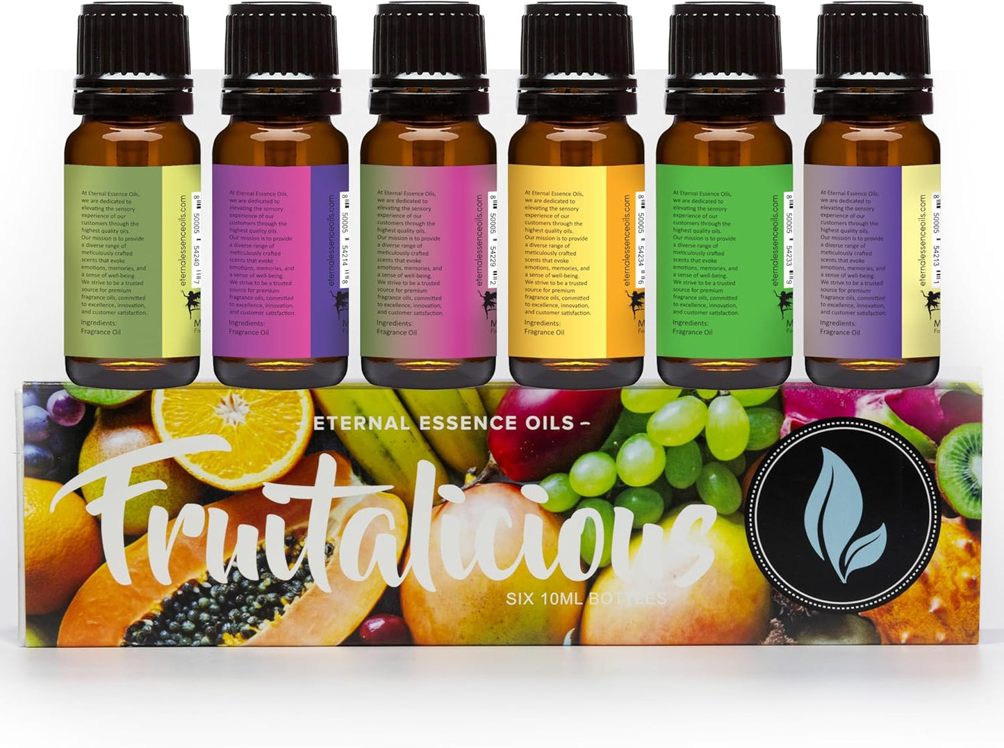 Eternal Essence Oils Fruitalicious Set of 6 Premium Fragrance Oils - Violet Sugar, Kiwi Watermelon, Orange Chiffon Cake, Cucumber Melon, Portuguese Pomelo, and Dragon Fruit Berry Scented Oils - 10ML