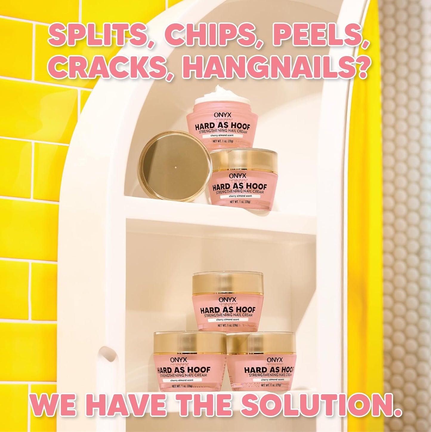 Onyx Professional Hard as Hoof Nail Strengthening Cream, Cherry Almond Scent - Made in USA, Nail Growth & Conditioning Cuticle Cream Stops Splits, Chips, Cracks & Strengthens Nails, 1 oz