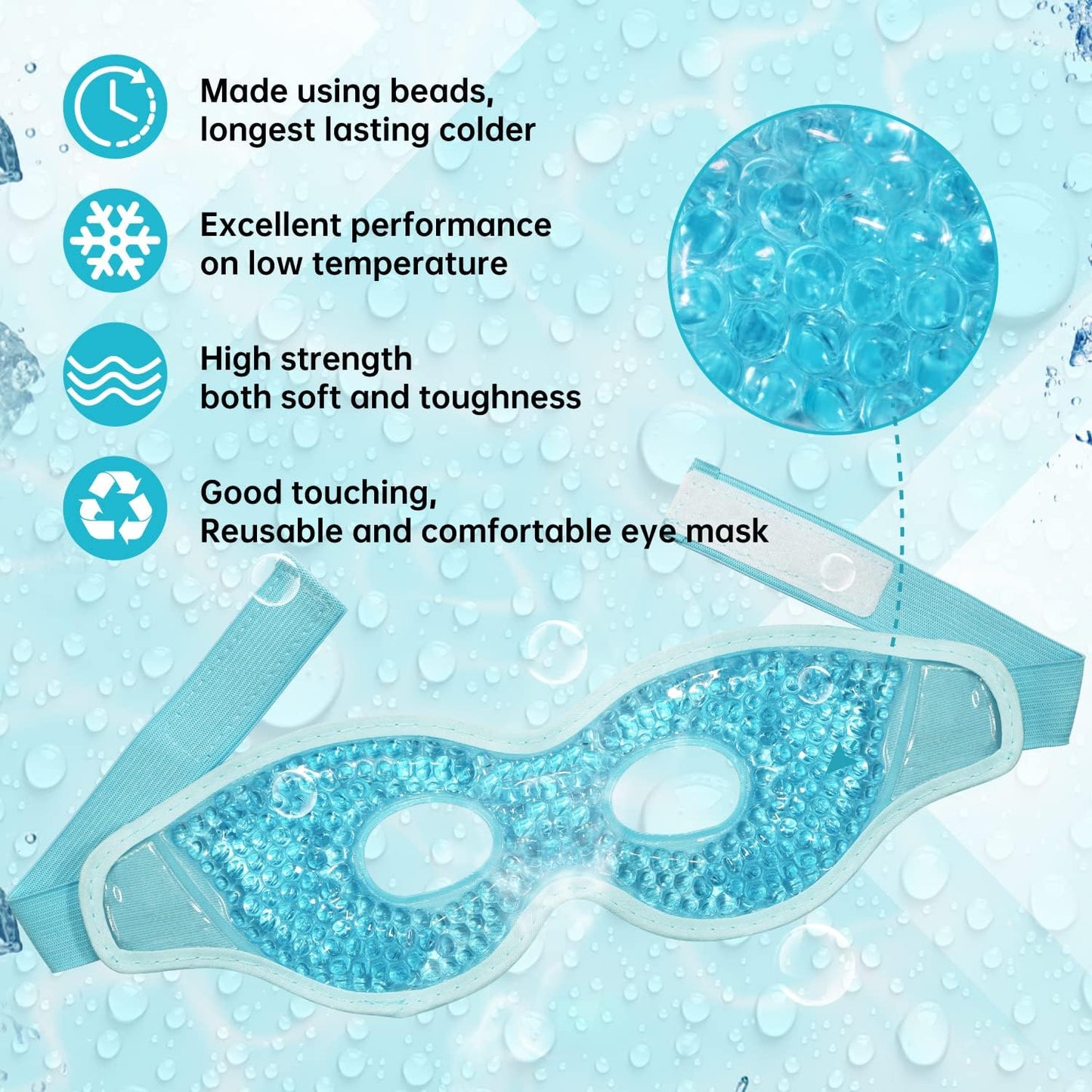 2 PCS Ice Eye Mask Reusable Ice Pack for Eyes,Hot Cold Compress Gel Bead Cooling Eye Mask with Eye Hole for Puffiness/Dark Circles/Eye Bags/Dry Eyes/Headaches/Migraines/Stress Relief (Blue)