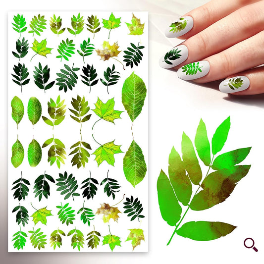 Nail Stickers Decal Transfers (5 Sheets) FLONZNAIL Summer Green Leaves Vintage Watercolor Illustration