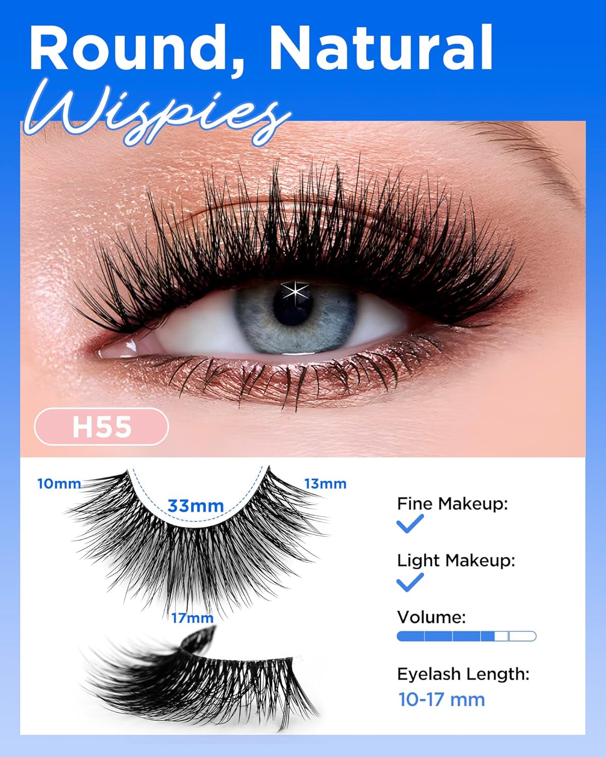 BEYELIAN 14 Pairs False Eyelashes Clear Band D Curl 9-15MM Eye Lashes Pack, Soft and Lightweight Invisible Band Faux Mink Lashes, Reusable, Easy to Apply (14P-HSCS-55)