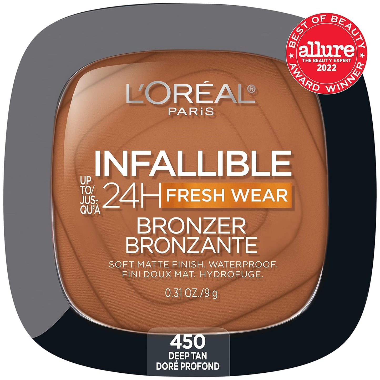 L'Oreal Paris Infallible Up to 24H Fresh Wear Soft Matte Longwear Bronzer. Waterproof, heatproof, Transfer, humidity and sweatproof, Deep Tan, 0.31 oz