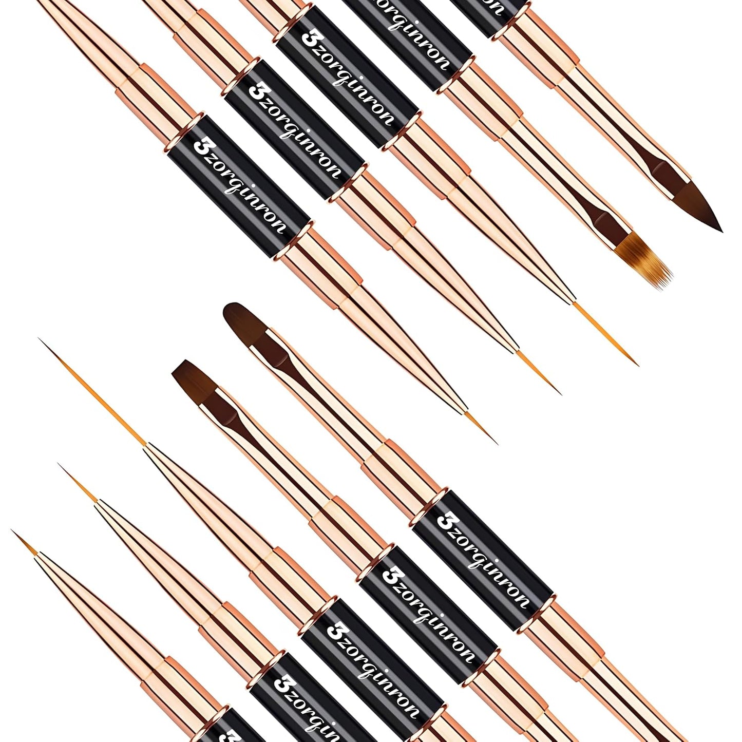 Nail Art Bushes Set, Professional 5Pcs Double-Ended Nail Brush Kit for Details, Long Lines, Ombre & 3D Design-Perfect for DIY Manicures & Salons (Black)