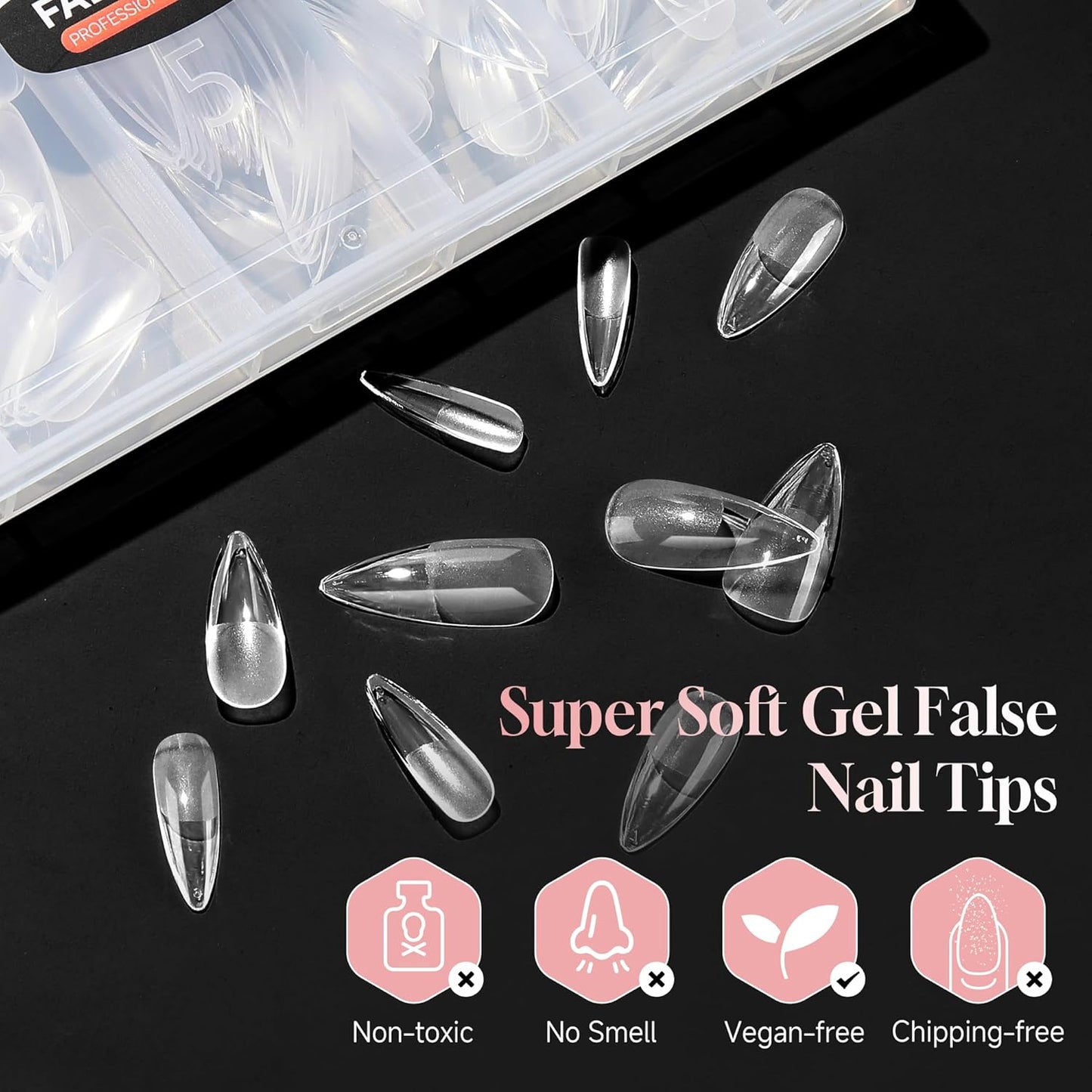 Long Almond Nail Tips: 504pcs Full Cover Soft Gel Nail Tips, 12 Sizes Pre-Etched Half Matte Almond Press on Nails No C Curve For Nail Extensions Home Salon