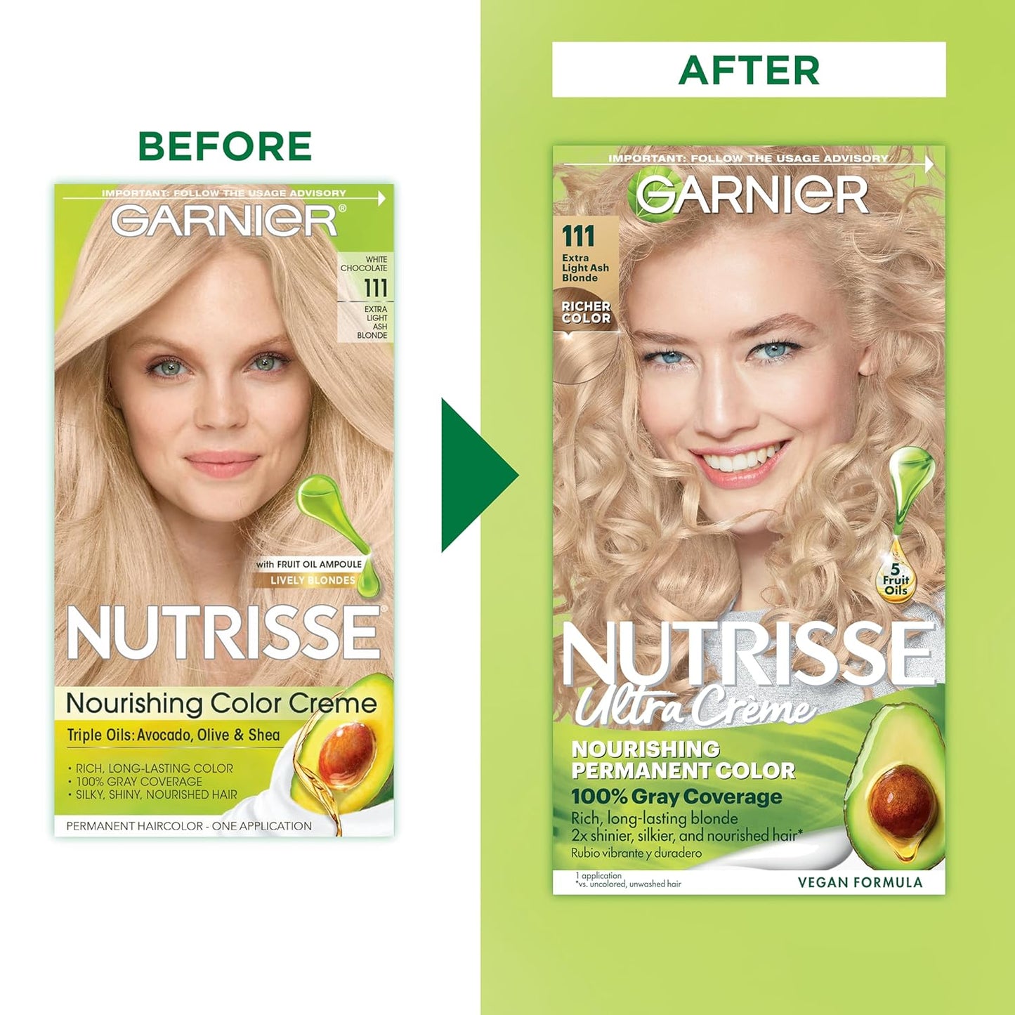 Garnier Hair Color Nutrisse Nourishing Creme, 111 Extra-Light Ash Blonde (White Chocolate) Permanent Hair Dye, 2 Count (Packaging May Vary)