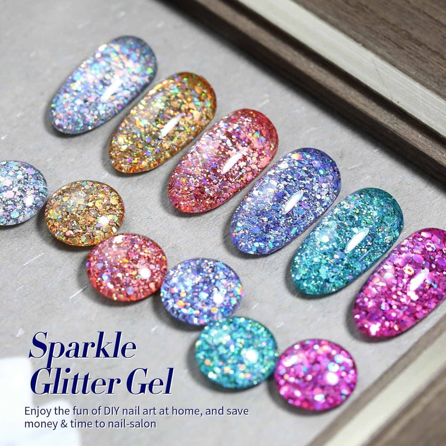 Born Pretty Glitter Gel Nail Polish Set Sparkly Shiny Gold Silver Pink Glitter Gel Polish Kit Soak Off UV Nail Gel Gift Box Nail Art Manicure Varnish Kit 7ML 6PCS