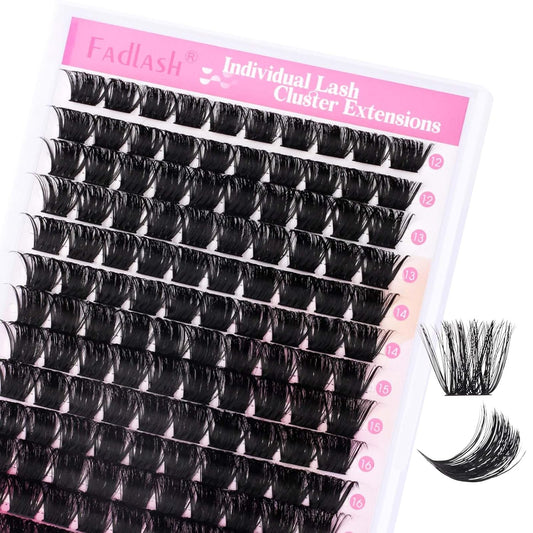 FADLASH Cluster Lashes D Curl Wispy Individual Lashes DIY Eyelash Extension Natural Look Reusable Fluffy Cluster Eyelash Extensions Self Application at Home (200D-0.07D-12-18MIX)