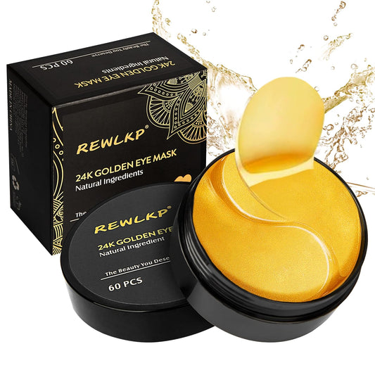REWLKP 24k Gold Eye Collagen Patches - Puffy Eyes & Dark Circles Treatments,Reduce Under Eye Bags and Smooth Wrinkles,Eye Skin Care Pads With Collagen
