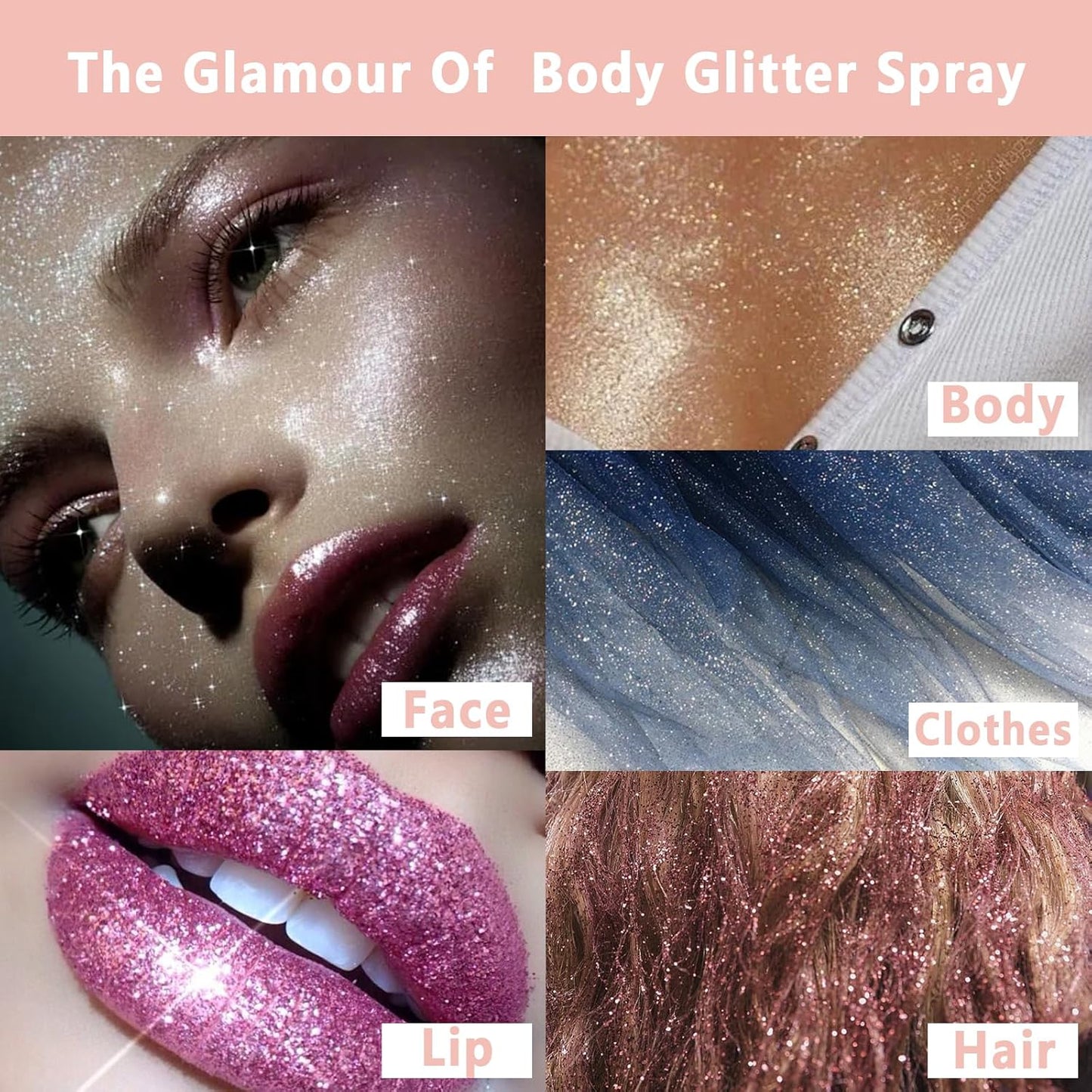 Boko Body Glitter Spray, Silver Glitter Spray for Sparkling Body Face Hair Nail Clothes, Hair Glitter Spray Body Shimmer Powder for Highlighter Makeup Festival Concert Party Rave Accessories