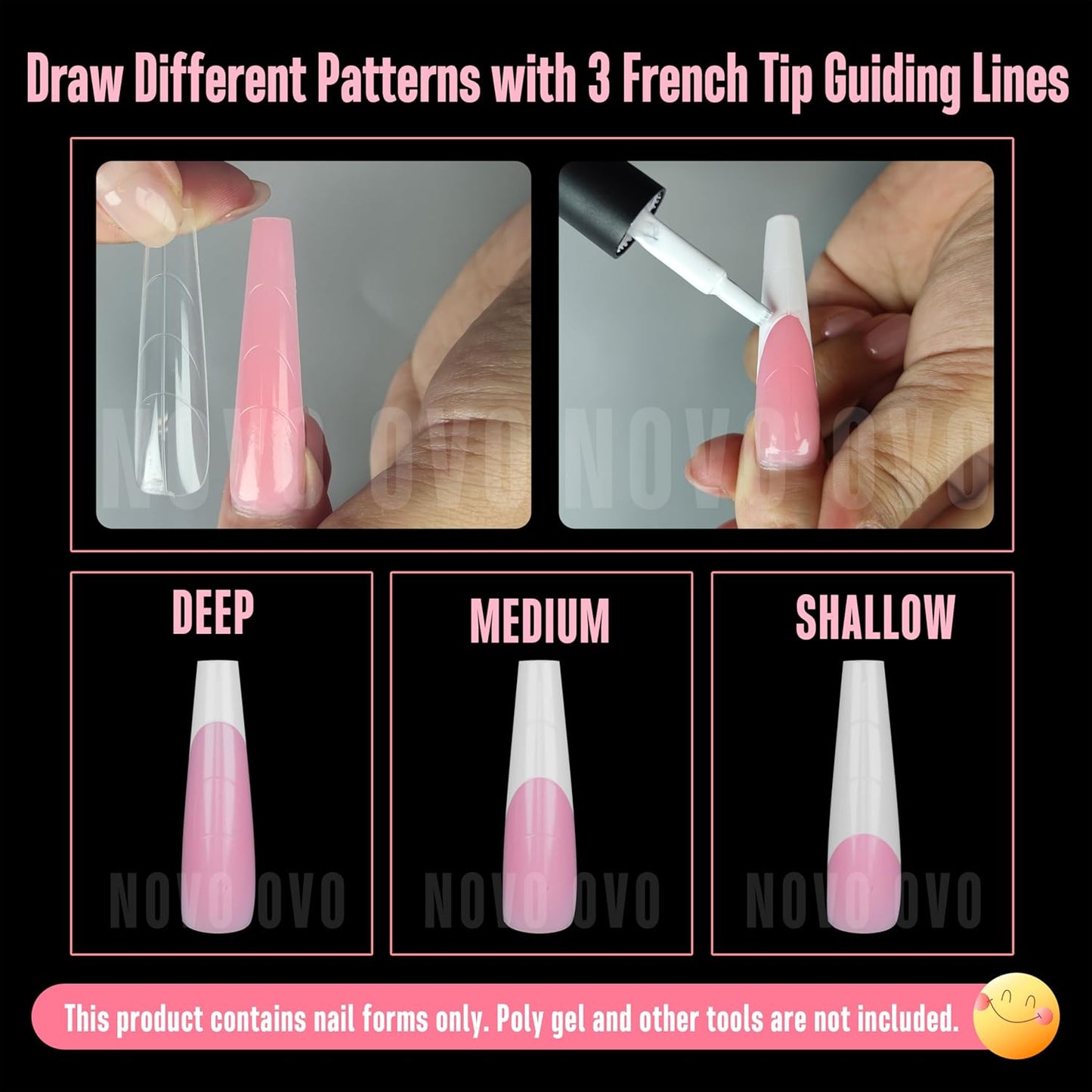 Tapered Square (Natural not Sculpted) Nail Dual Forms for Poly Gel Extension with Guiding Line Inside, XL XXL Reusable Full Cover Acrylic Builder Hard Gel Polygel Molds x 15 sizes 150 Pcs