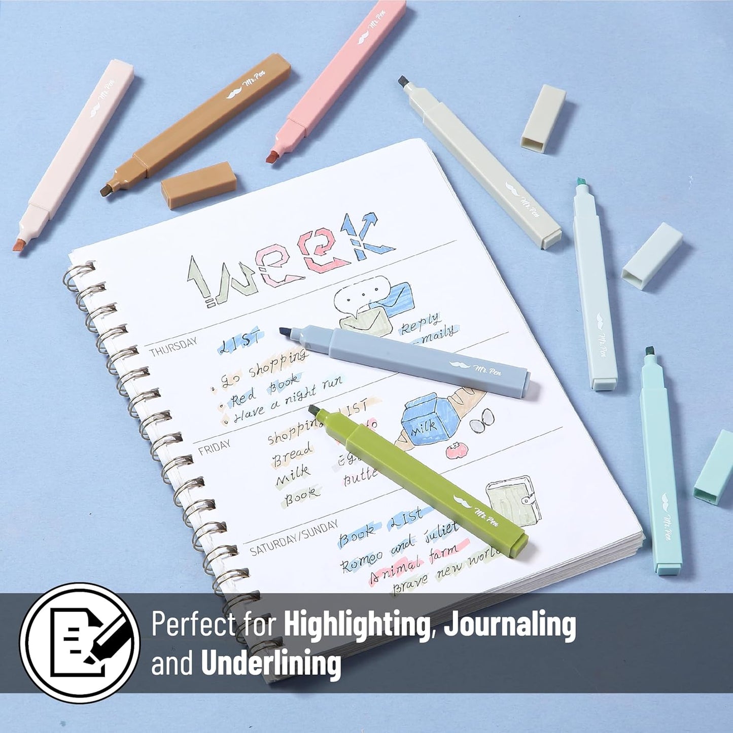 Mr. Pen- Aesthetic Highlighters, 8 Pack, Chisel Tip, Natural Earth, Cute Highlighters Assorted Colors