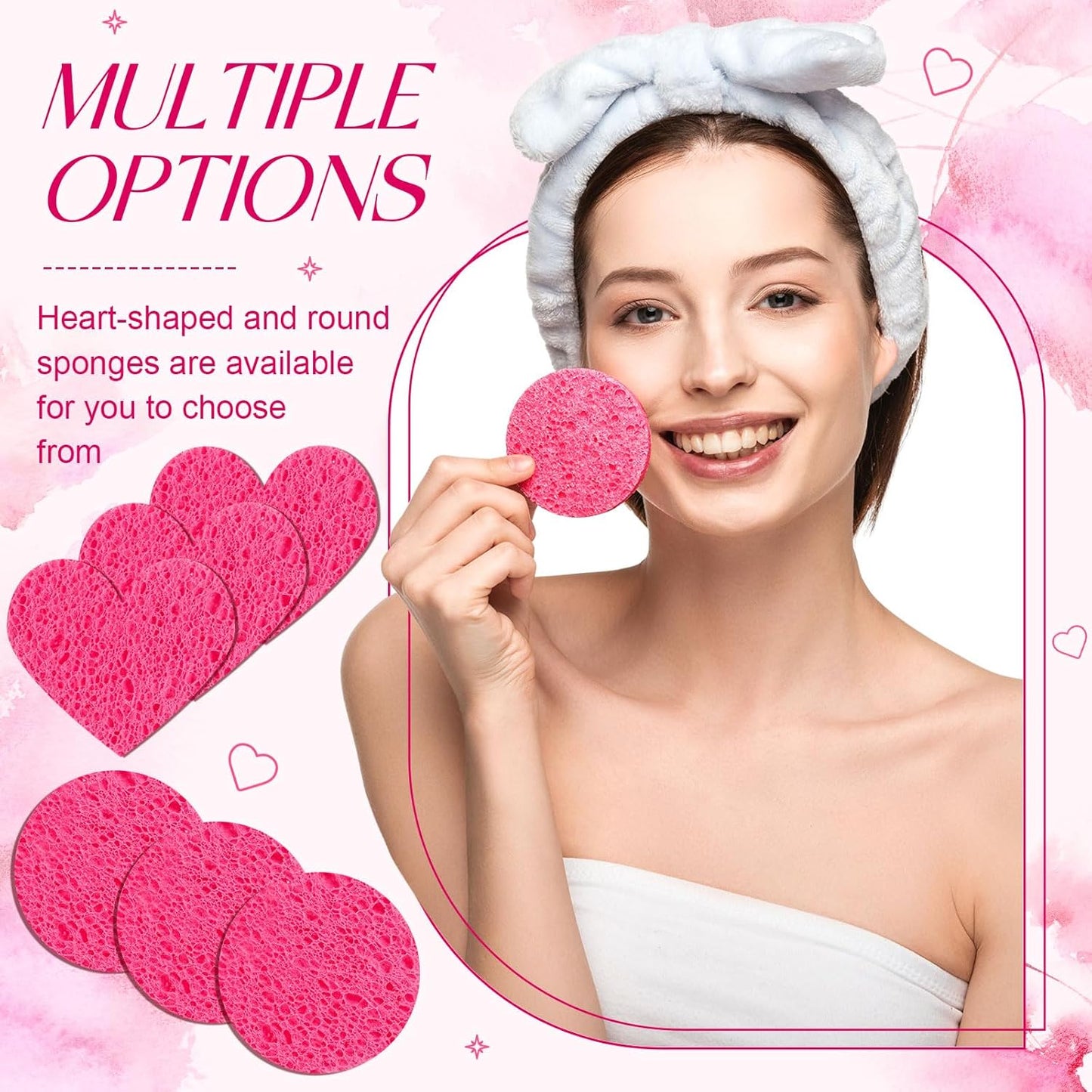 Loopeer 96 Pcs Compressed Facial Sponges with Container Disposable Face Sponge Pads for Washing Face Cleansing Exfoliating Esthetician Makeup Removal (Pink)