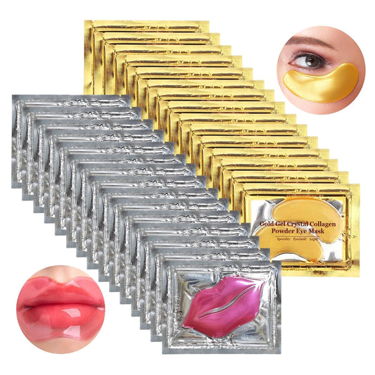 Jakuva 30 Pairs Lip Masks & Eye Masks,Gold Under Eye Patches for Puffy Eyes,Pink Lip Masks Skincare,Effectively Moisturizing the Lip & Eye Skin,Anti-Aging,Reducing Fine Lines,Nourishing for Face Care