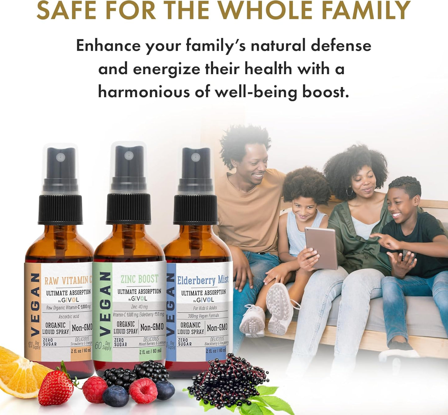 Immunity Pack Liquid Vitamins (Pack of 3) Sambucus Nigra Elderberry Mist, Zinc Boost Mist and Vitamin C Mist (Extra Strength) - Natural Immune System Support - Non-GMO Gluten-Free - 240 Days Supply