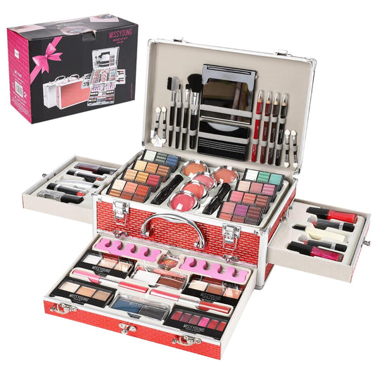 All in One Makeup Kit for Teens, 106 Pcs Professional Makeup Kit for Women Full Kit, Include Eyeshadow Palette, Lipstick Set, Concealer, Foundation, Lipgloss, Makeup Brush(Red)