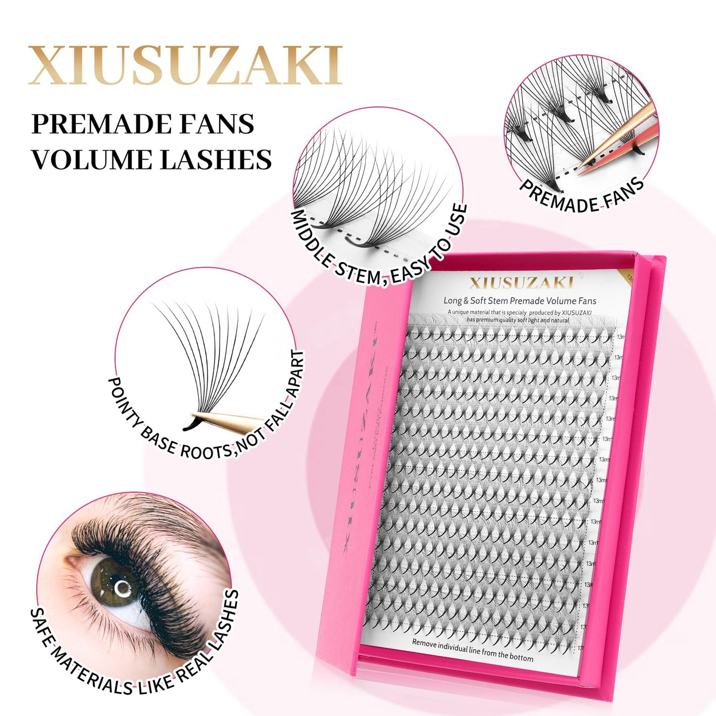 Premade Fans Eyelash Extensions 10D Volume Lash Extensions 0.03 Thickness Eyelash Extension C Curl Premade Lash Fans Mix 9-16mm Fluffy Soft Handmade Lash Fan(10D-0.03-C,9-16mm)