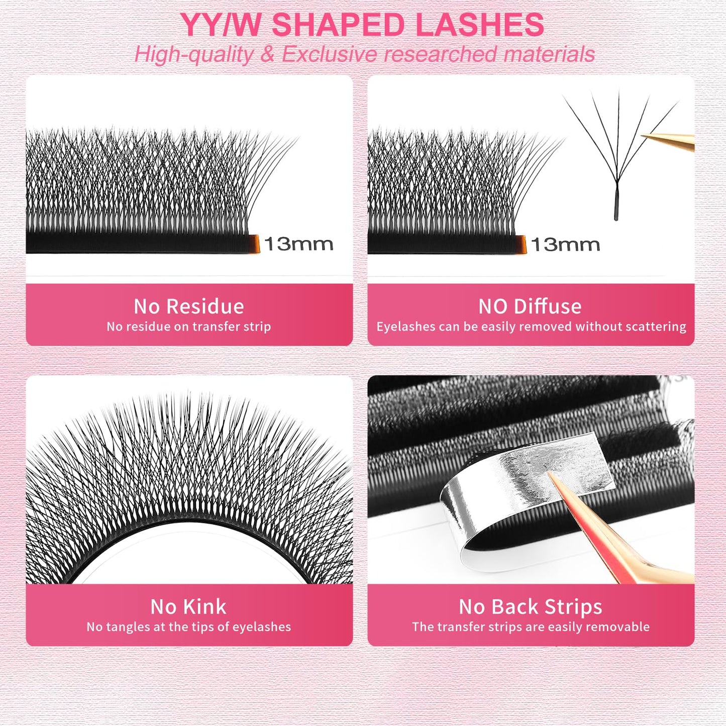 W Lash Extensions Supplies 5D Eyelash Extensions W Shape 0.07mm Thickness D Curl 10mm Premade Fans Easy Fan Lashes Volume Matte Black 12 Rows Crisscross Eye Lashes(W-5D-0.07-D,10mm)