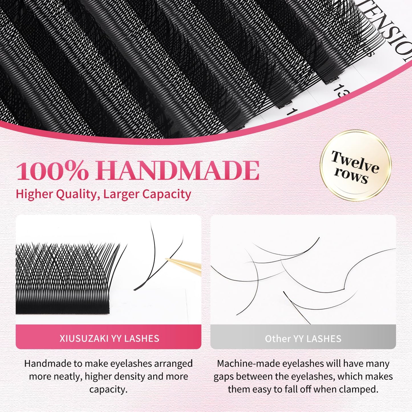 YY Lash Extensions Supplies Y Eyelash Extensions 0.05mm Thickness C Curl 11mm Premade Fans 4D Russian Volume Matte Black 12 Rows Crisscross Eye Lashes(YY-0.05-C,11mm)