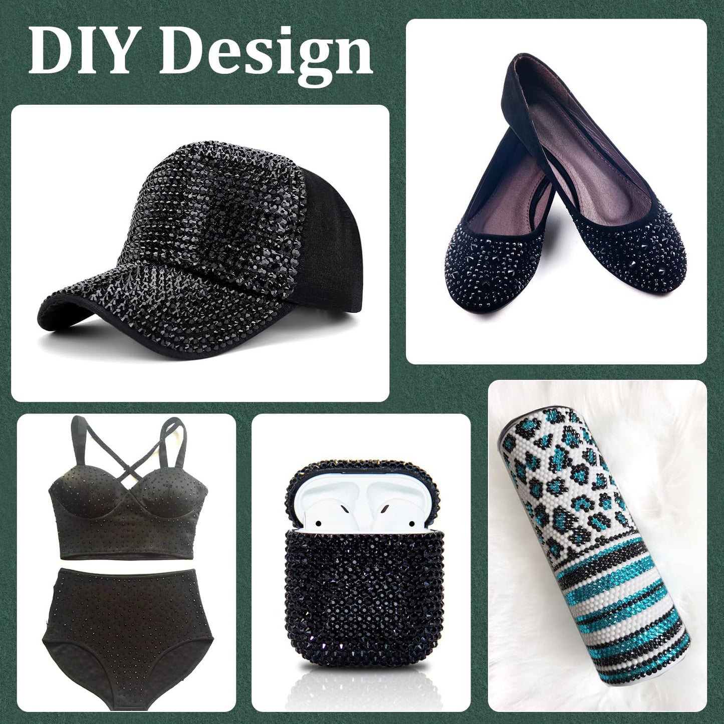 Resin Rhinestones for Bedazzling with B7000 Jewelry Glue, 1 Box Black Flatback Crystals with 3Pcs 10ml Glue for Crafting Crafts，Non Hotfix Gems for Clothing Shoes Nail Art Makeup