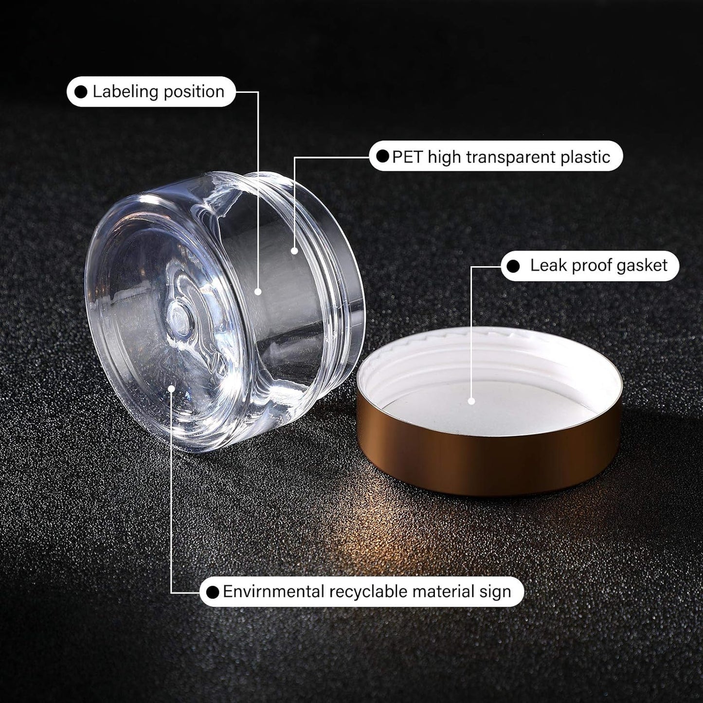 SATINIOR 24 Pieces Empty Clear Plastic Jars with Lids Round Storage Containers Wide-Mouth for Beauty Product Cosmetic Cream Lotion Liquid Butter Craft and Food (Gold Lid,1 oz)