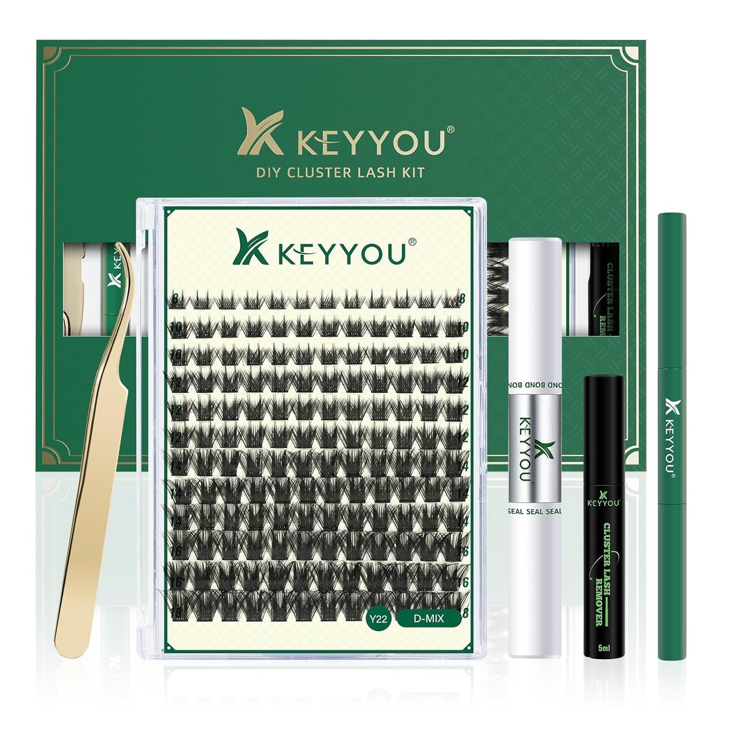 DIY Lash Extension Kit KEYYOU 144pcs Lash Clusters Eyelash Extension Kit with Mascara Brush Bond and Seal Lash Remover Lash Applicators Lash Brush for DIY Lash Extensions (Y22 Kit)