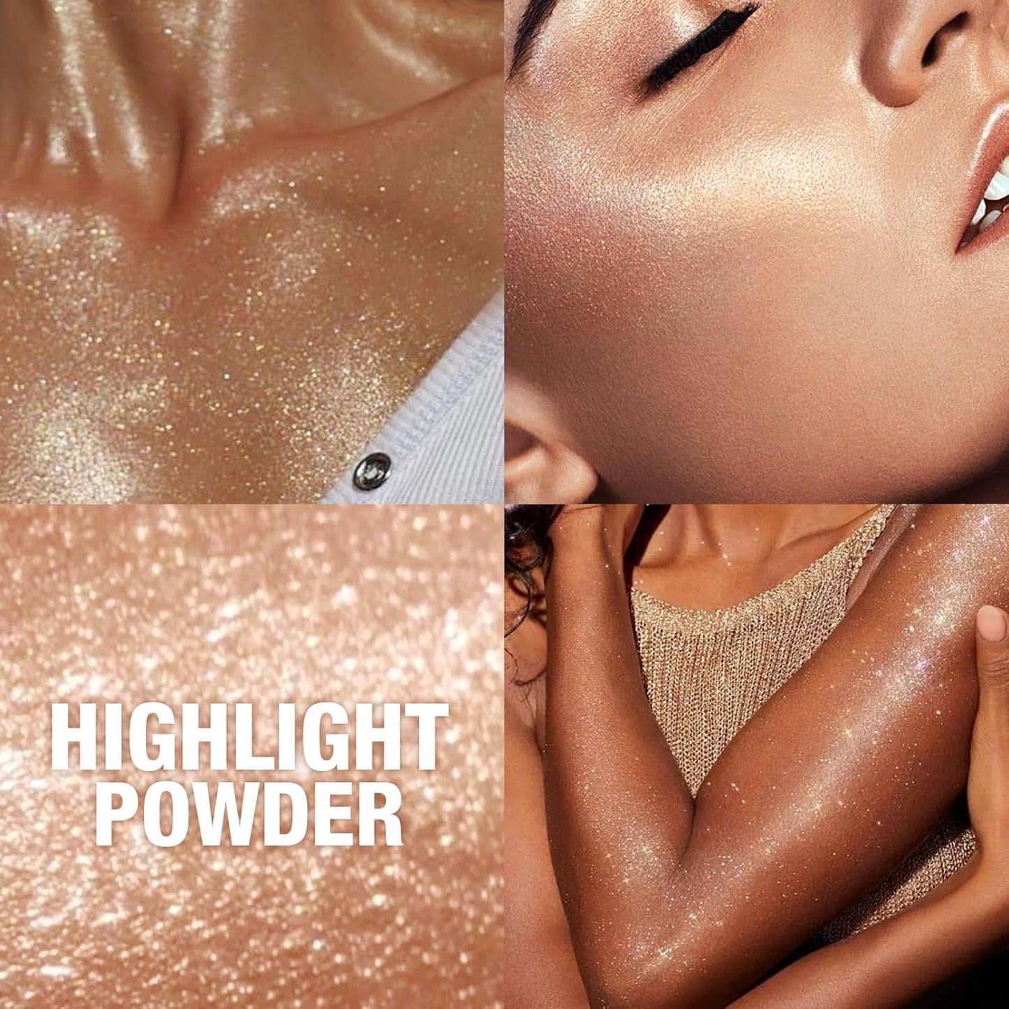 Glitter Body Highlighter Powder Body Shimmer Sparkle Face Brightening Highlighter Powder for Face Eyes Body Glow Makeup With sponge head（silvery）