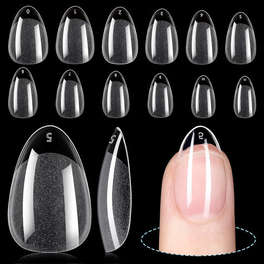 TOMICCA Short Almond Nail Tips,192Pcs Nail Tips Fake Nails Acrylic Nail Kit, 12Sizes Gel Clear Nails for Nail Extension Home DIY Nail Salon